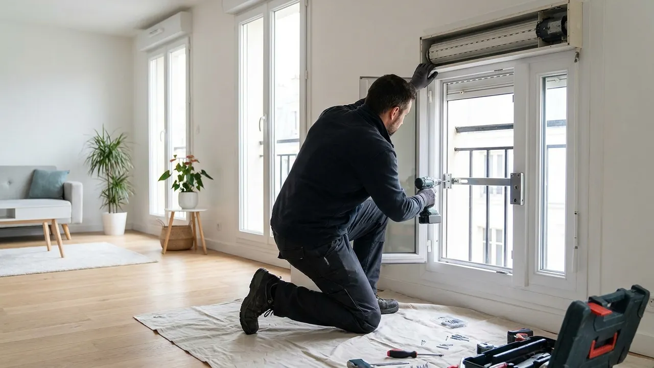 Pose d'un verrou de sécurité sur une porte-fenêtre dans une maison de Viroflay