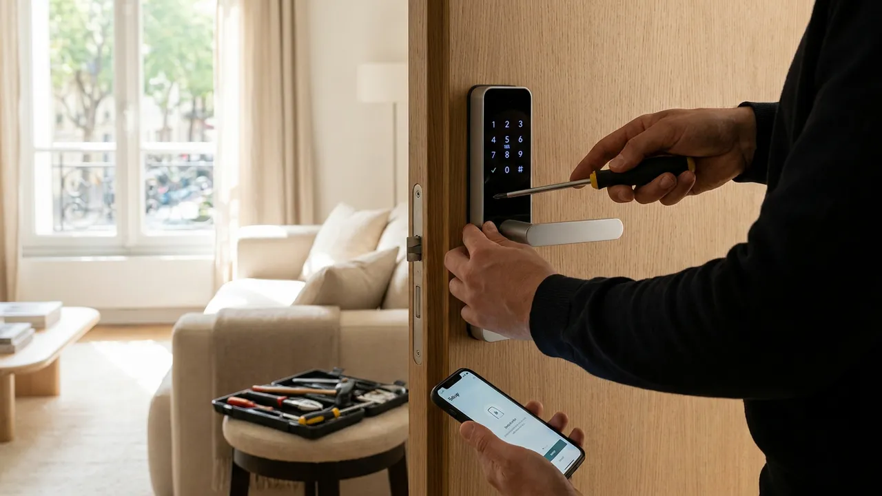 Installation d'une serrure connectée sur une porte d'appartement à Viroflay